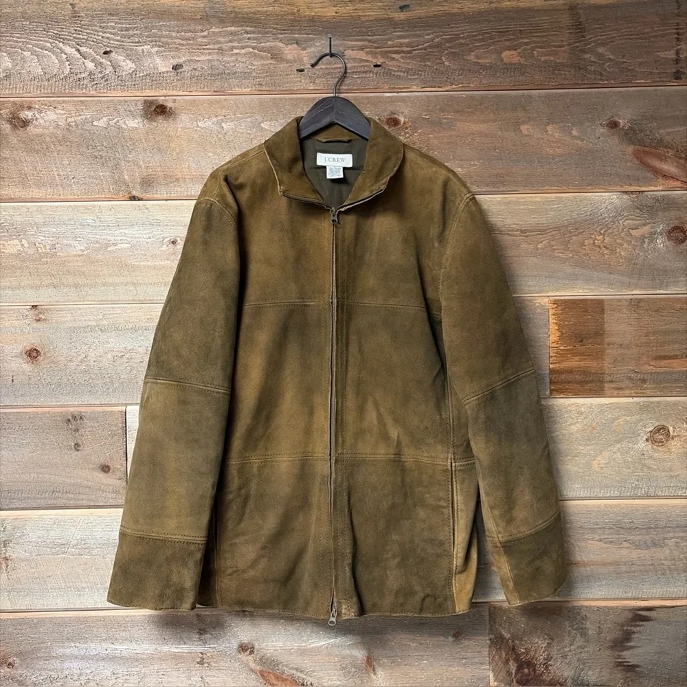 Vintage 2000s J Crew Suede Jacket Mens Size L Brown Brushed Soft Distressed Zip